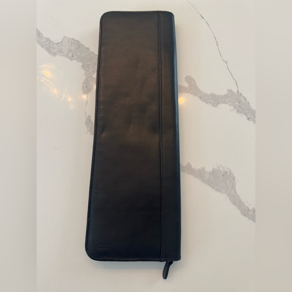 Coach Black Leather Tie Travel Case for Two Ties